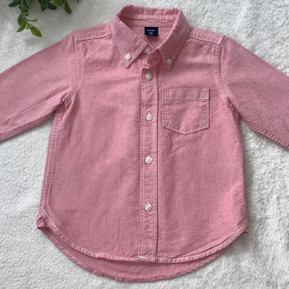 Gap 3 Boys Button Down Shirt Pink/Red EUC
